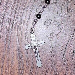 Bead Rosary Cross Necklace